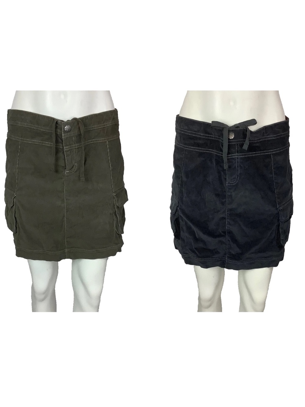 Lot Of 2 Athleta Sz 6 Tall Corduroy Mini Cargo Casual Skirts Green Blue
